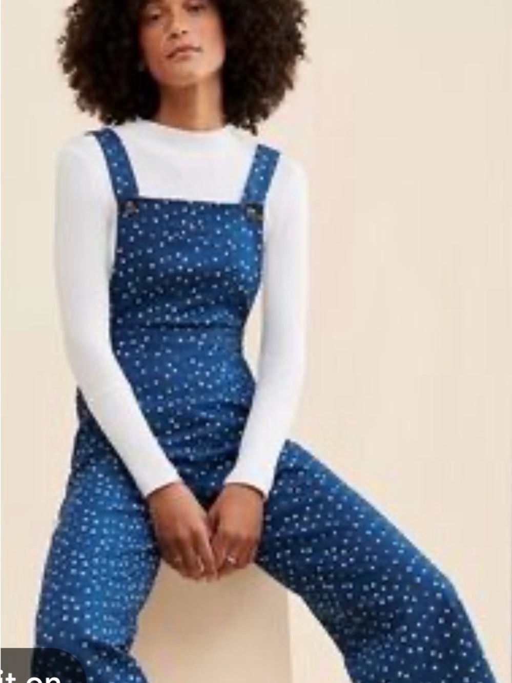 Free People Blue Polka Dot Denim Overalls